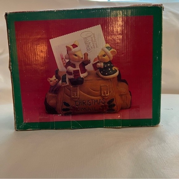 Vintage Porcelain Mr. & Mrs. Santa Mouse Christmas Card Mail Holder - Picture 9 of 9